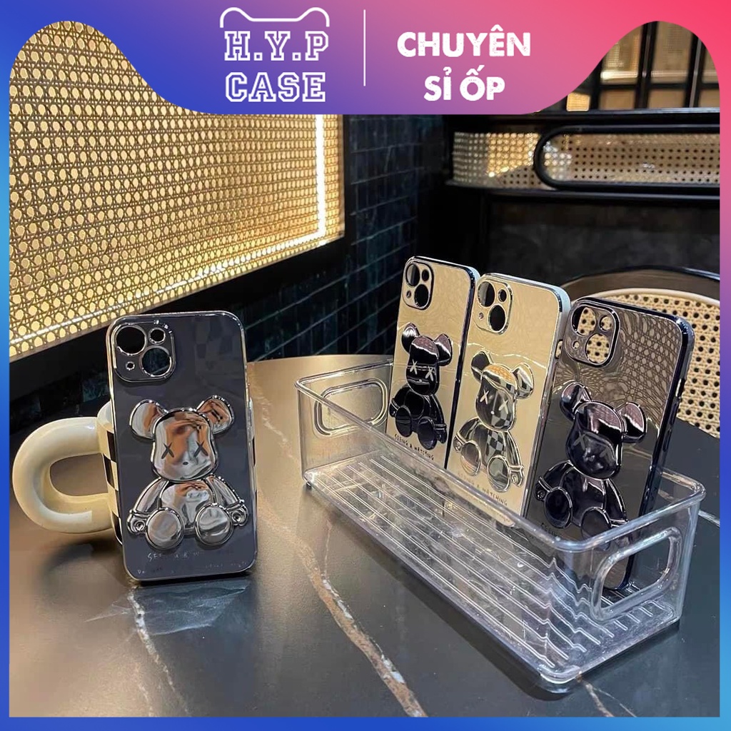 Ốp Lưng Iphone BEARBRICK Bóng Nổi 3D Viền Si Chống Bẩn Cạnh Vuông Màu Đen (02) | BigBuy360 - bigbuy360.vn