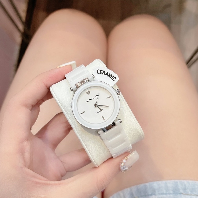 Đồng hồ nữ Anne Klein AK mẫu ceramic trắng sứ viền bạc