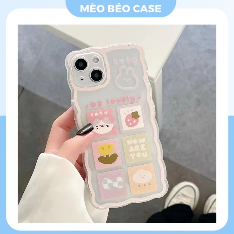 (SIÊU RẺ) Ốp lưng iphone viền sóng ô vuông be lovely 7plus/8/8plus/x/xr/xs/11/12/13/pro/max/plus/promax
