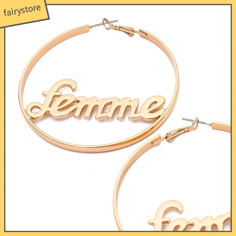 Khuyên tai hình tròn có chữ thời trang cá tính dành cho nữ