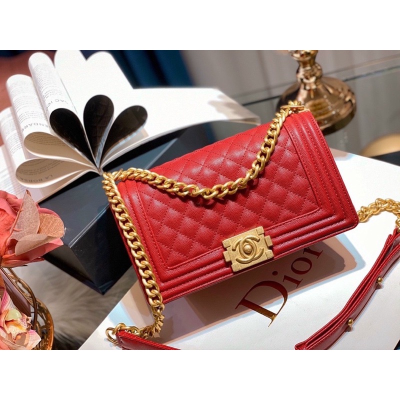 ♥️Túi Cha. nel Boy khoá vàng da size 25cm SPVIP,9 màu-2711