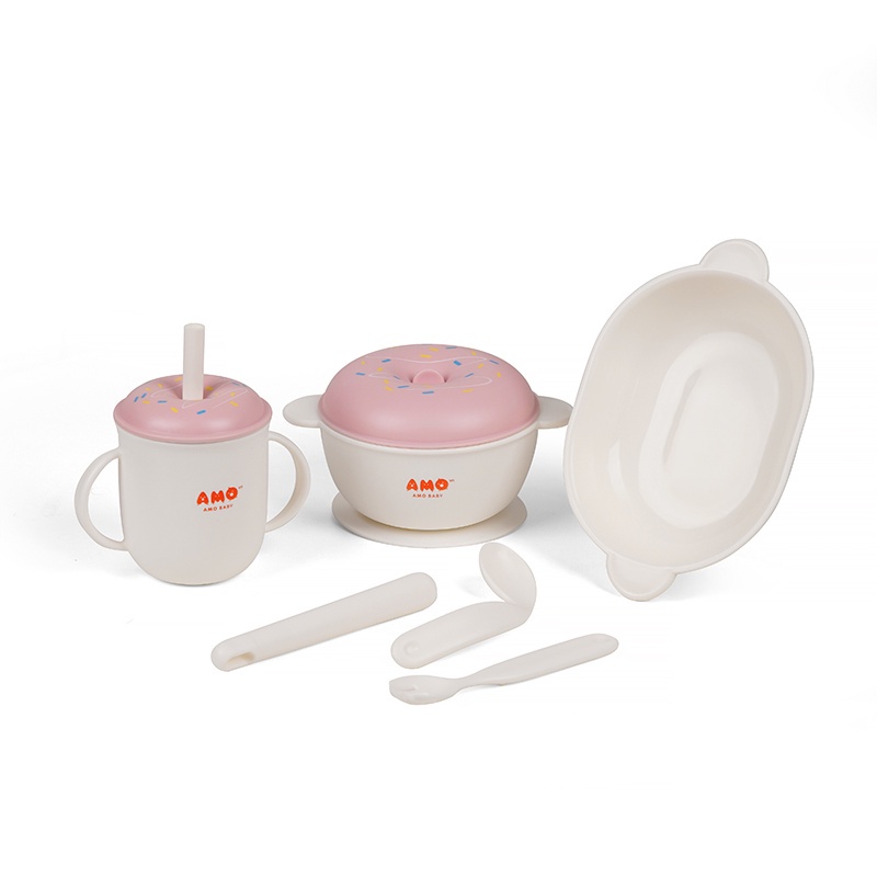 Bộ bát ăn dặm AMOBABY 6 chi tiết, set bát ăn dặm cho bé