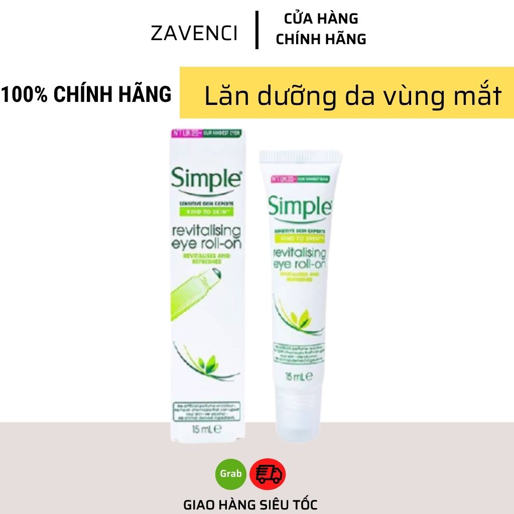 Lăn mắt SIMPLE Revitalising Eye Roll-On lăn dưỡng mắt giảm thâm quầng 15ml - Zavenci