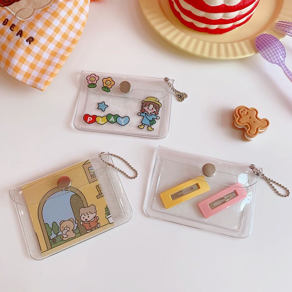 Ví có nút trong suốt có hoạ tiết/ phối kim tuyến xinh xắn | BigBuy360 - bigbuy360.vn