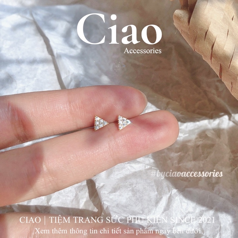 [HOẢ TỐC 1H] Khuyên tai/ Bông tai mạ bạc S925 thiết kế đính đá Triangle Tiny Ciao