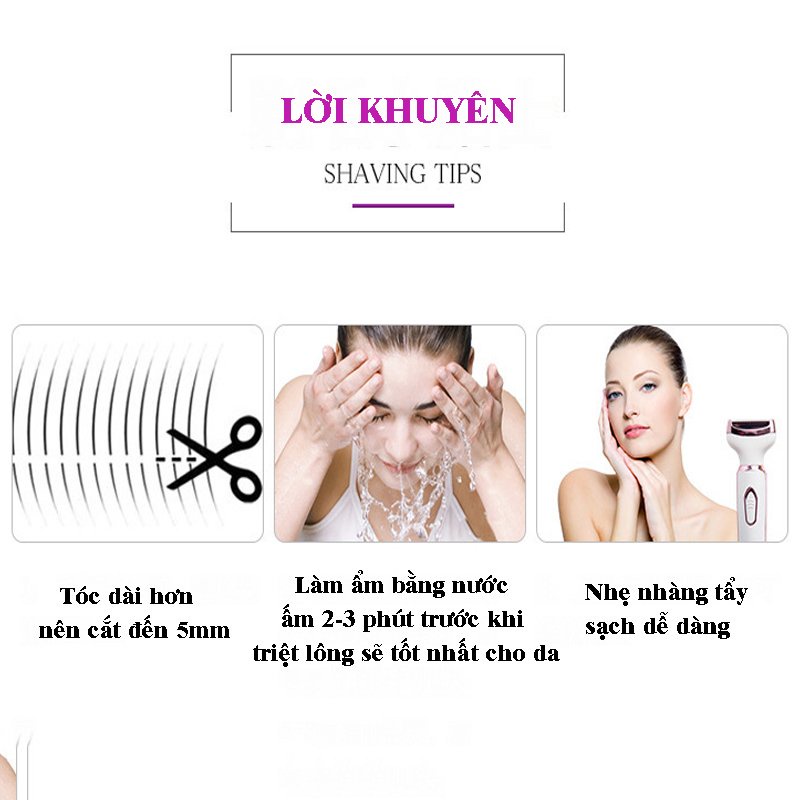 Máy cạo lông đa năng kết hợp 4 đầu ủi bay lông toàn thân - nhỏ gọn, cao nhanh, không đau rát