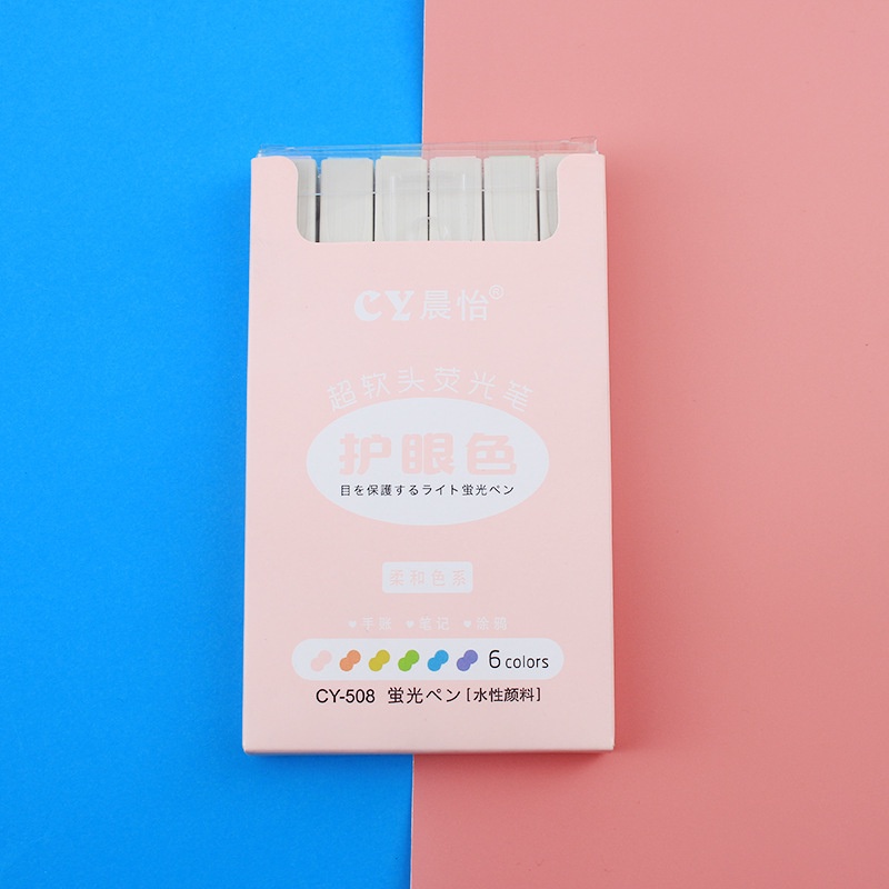 Bút Highlight Pastel 6 màu Morandi kèm sticker CREAMY nhấn dòng macaron dạ quang BHL78