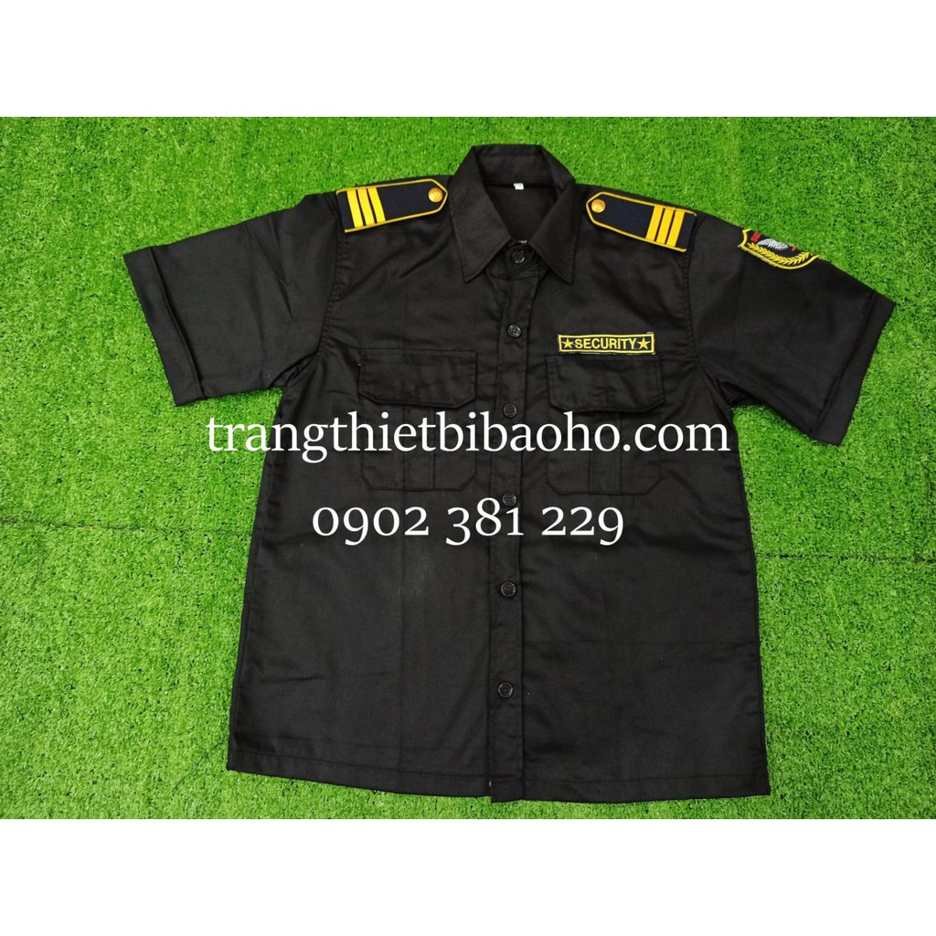 Áo đồng phục bảo vệ, vệ sĩ màu đen kèm cầu vai và 2 logo tay ngực