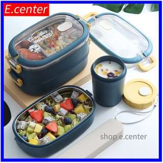 [ Tặng bộ đồ ăn+Túi giữ nhiệt ] Hộp cơm giữ nhiệt Hộp cơm chia ngăn 2 Tầng Hộp cơm inox hộp đựng cơm