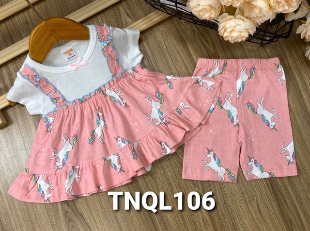 Bộ babydoll tay ngắn quần lửng thun borip cho bé gái từ 10 đến 22kg