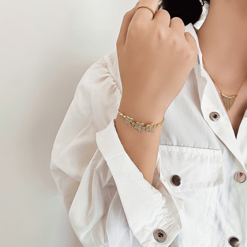 Vòng Tay Hình Bướm Đính Đá Zircon Đơn Giản Thời Trang Cho Nữ