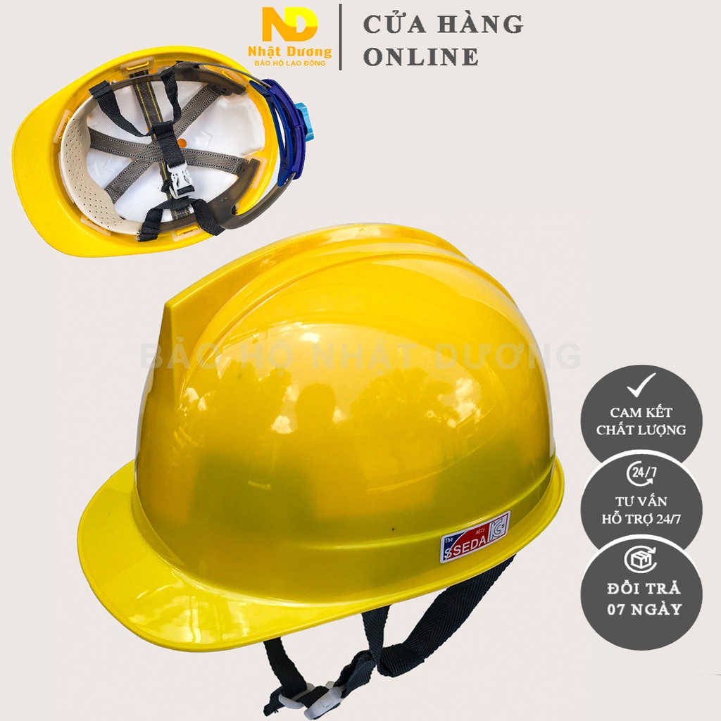 Mũ bảo hộ lao động khóa vặn lót xốp màu vàng HPS1, Nón bảo hộ lao động Nhật Dương kiểu Sseda