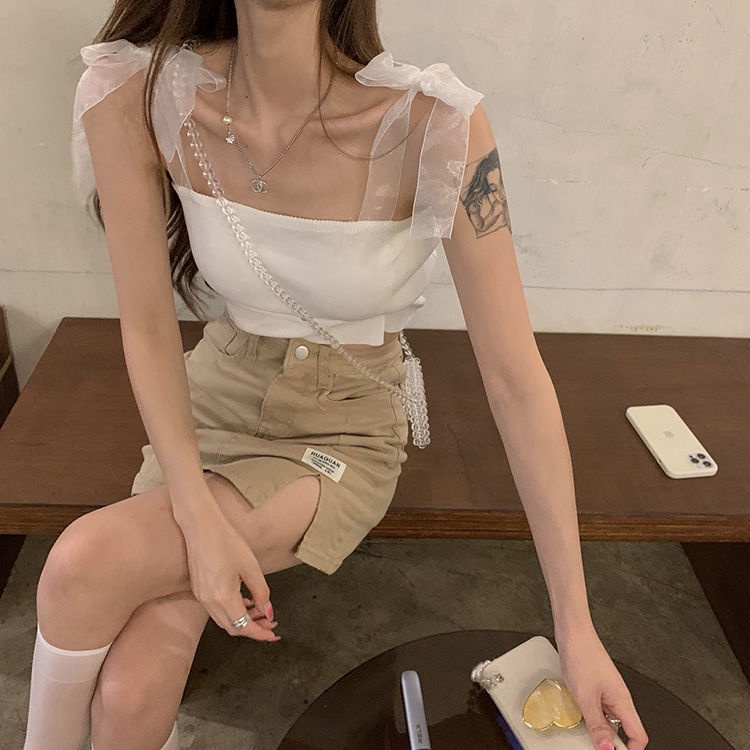 Áo Tank Top Màu Trơn Phối Nơ Thời Trang Mùa Hè Cho Nữ