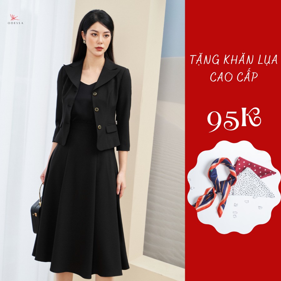 Bộ Vest Công Sở Nữ Odessa Áo Tay Lửng Kết Hợp Chân Váy Xòe, Chất Liệu Vải Tuytsi Cao Cấp VSB21-014 JSB21-014
