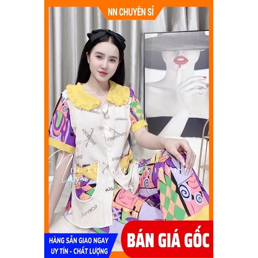 Đồ bộ nữ mặc nhà chất Kate lụa mềm mịn mát in họa tiết hoạt hình dễ thương A50 LV06