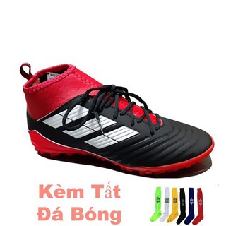 Giày đá bóng cổ cao đen đỏ và tất đá banh