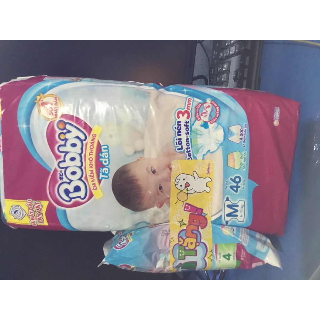 Tã dán Bobby M46 Tặng kèm 4 miếng tã quần size L - Date luôn mới