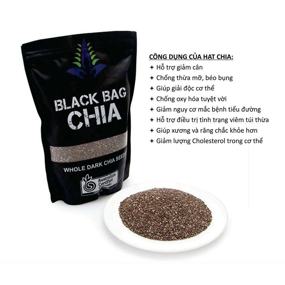 [DATE MỚI] Hạt chia đen Úc Black Bag CHIA - Chia Úc 1KG Absolute Organic hữu Cơ