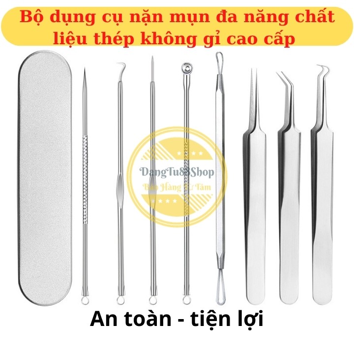 Bộ 8 dụng cụ nặn mụn cá nhân- Spa[ trứng cá- đầu đen- mụn Mủ...] bằng thép không gỉ, an toàn tiện lợi