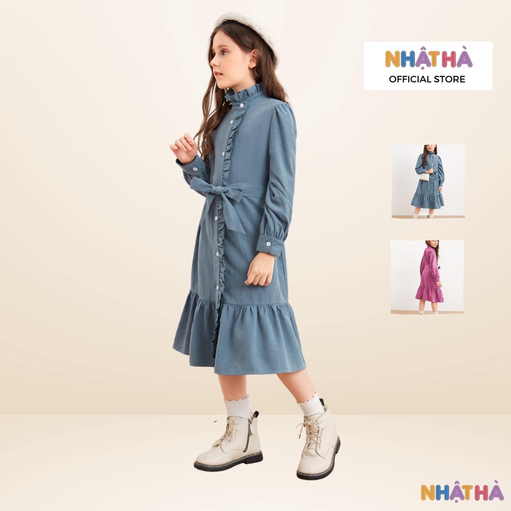 Váy bé gái thu đông NHẬT HÀ size đại từ 11-45kg chất liệu nhung tăm cổ tròn dài tay siêu xinh