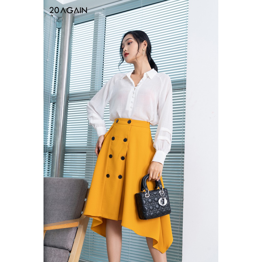 Áo sơ mi dài tay khuyết dây cổ 20AGAIN ASA0991 | BigBuy360 - bigbuy360.vn