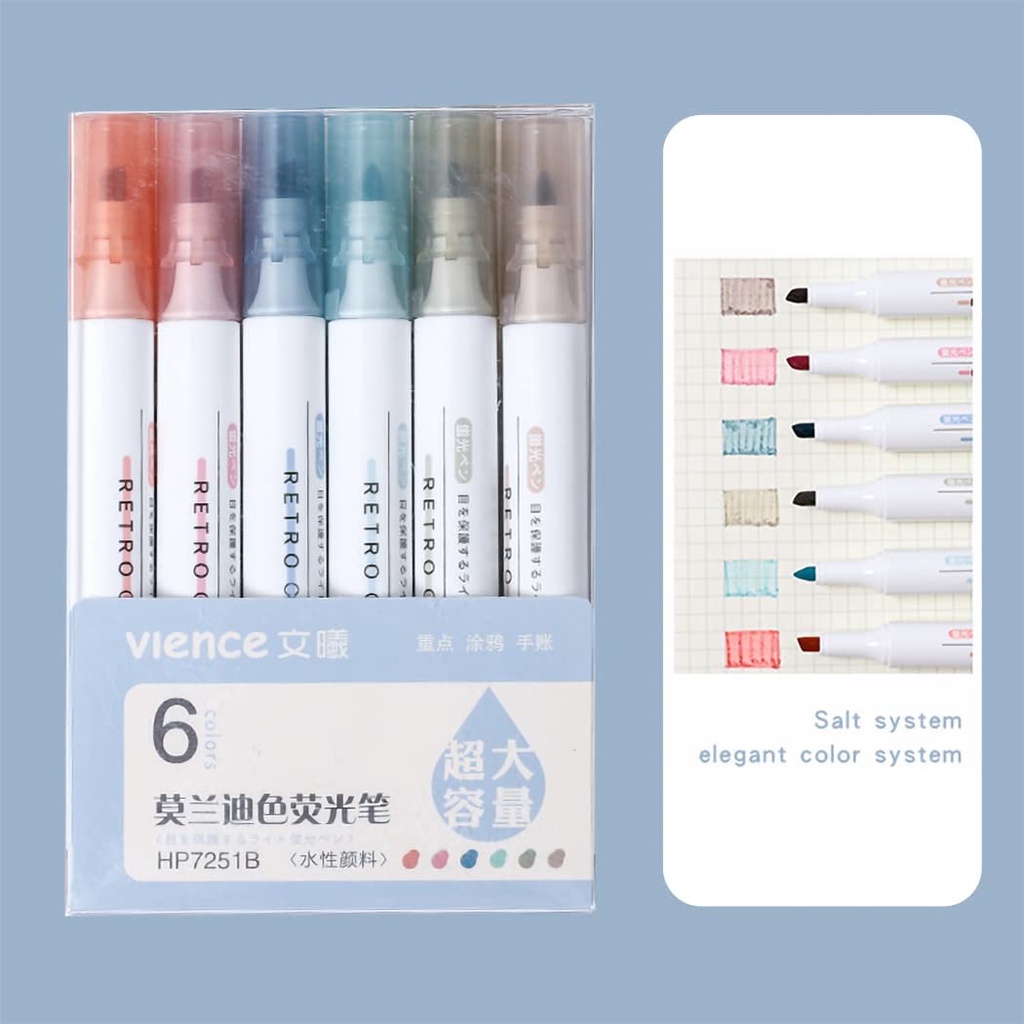 Set 6 Bút Đánh Dấu Bảo Vệ Mắt Nhanh Khô 6 Màu Cho Người Lớn Và Trẻ Em