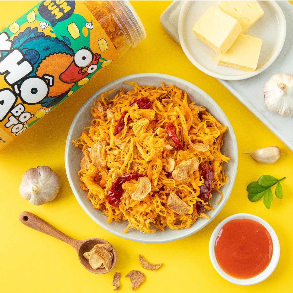 Khô gà bơ tỏi xé cay DumBum 280g, đồ ăn vặt Hà Nội