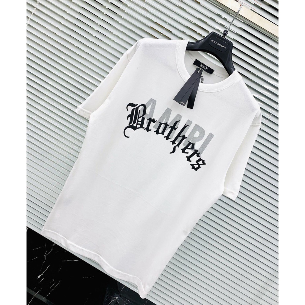 áo thun tin phối 3D chữ AMIRI bản lớn trước ngực phong cách đơn giản lịch sự, cototn dạo phố dã ngoại thoải mái hè