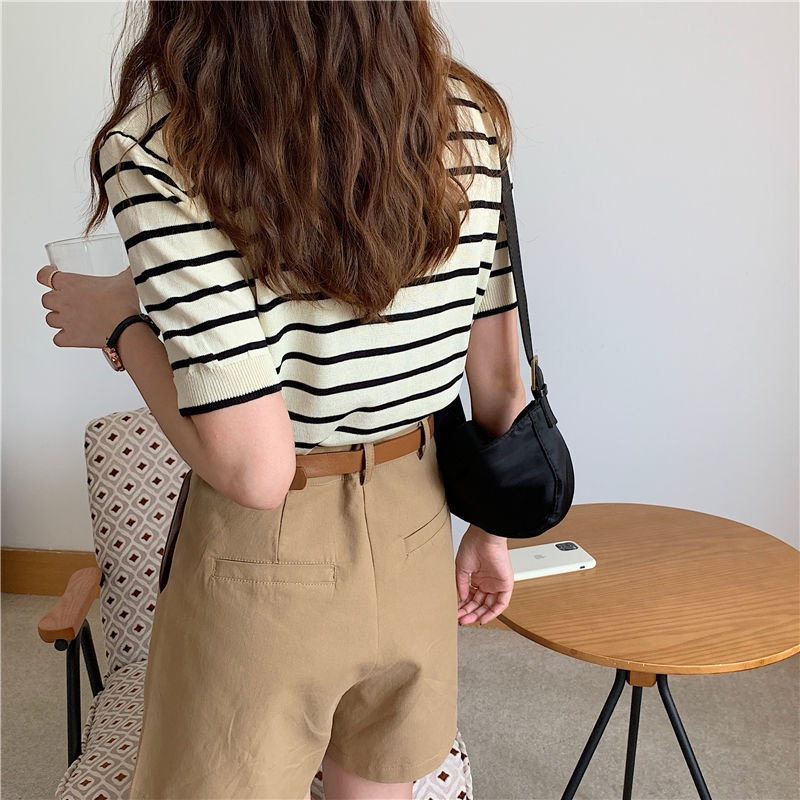Áo dệt kim BH ngắn tay kẻ sọc thời trang mùa hè cho nữ