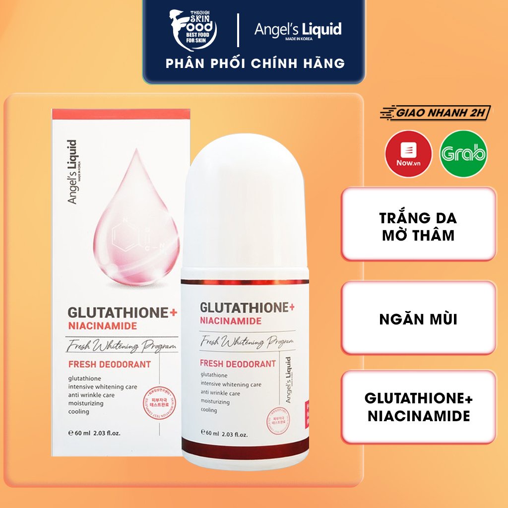 Lăn Khử Mùi Mờ Thâm, Dưỡng Trắng Da Angel's Liquid Glutathione+ Niacinamide Fresh Deodorant 60ml [che tên sp khi giao]