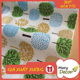 Vải linen họa tiết Cây tròn màu sắc V-F09