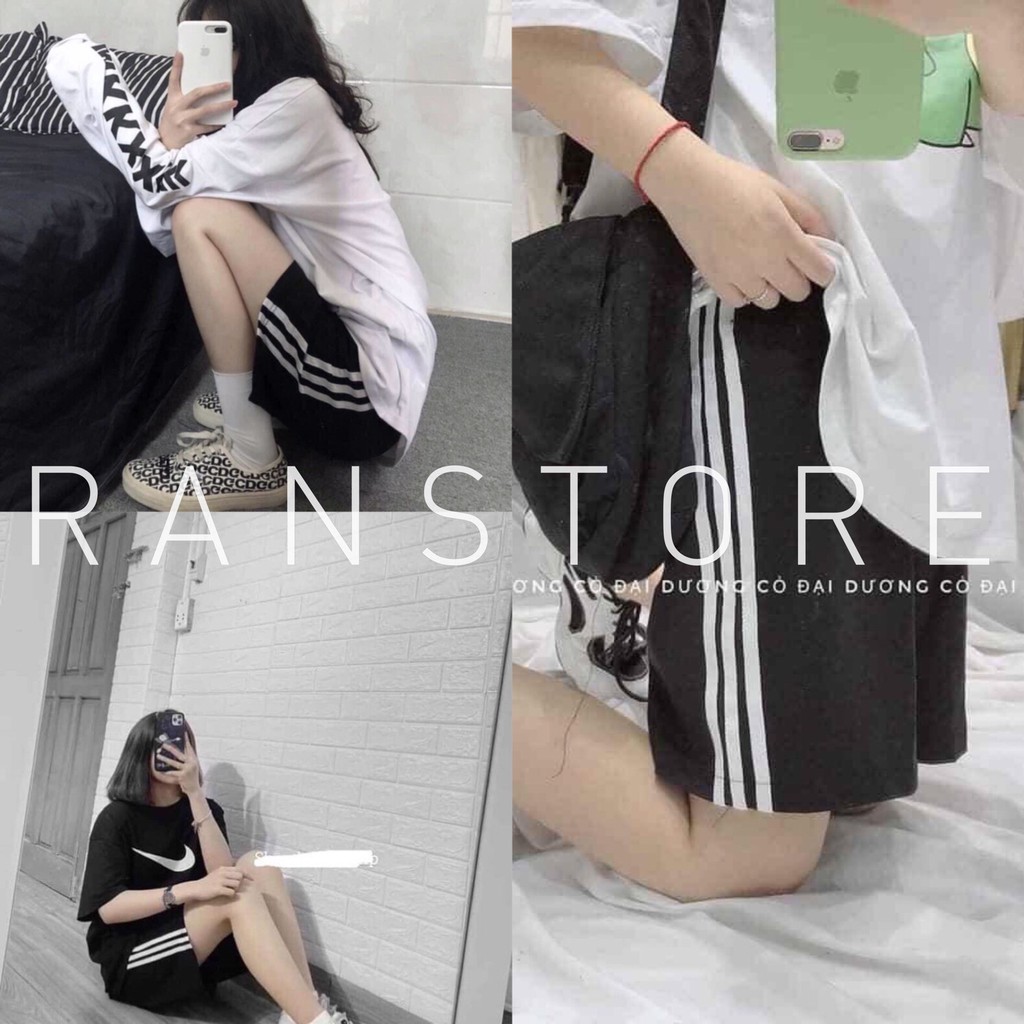 Quần thể thao unisex 3 sọc lửng basic ống rộng/ Quần short dáng suông ulzzang thời trang hàn quốc_ranstore