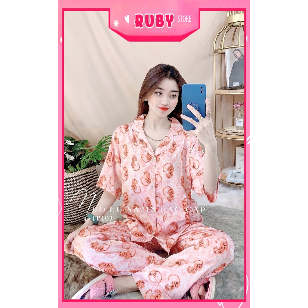 Đồ bộ nữ mặc nhà tay cánh dơi phom to chất satin cao cấp siêu mềm mát in họa tiết dễ thương TP103