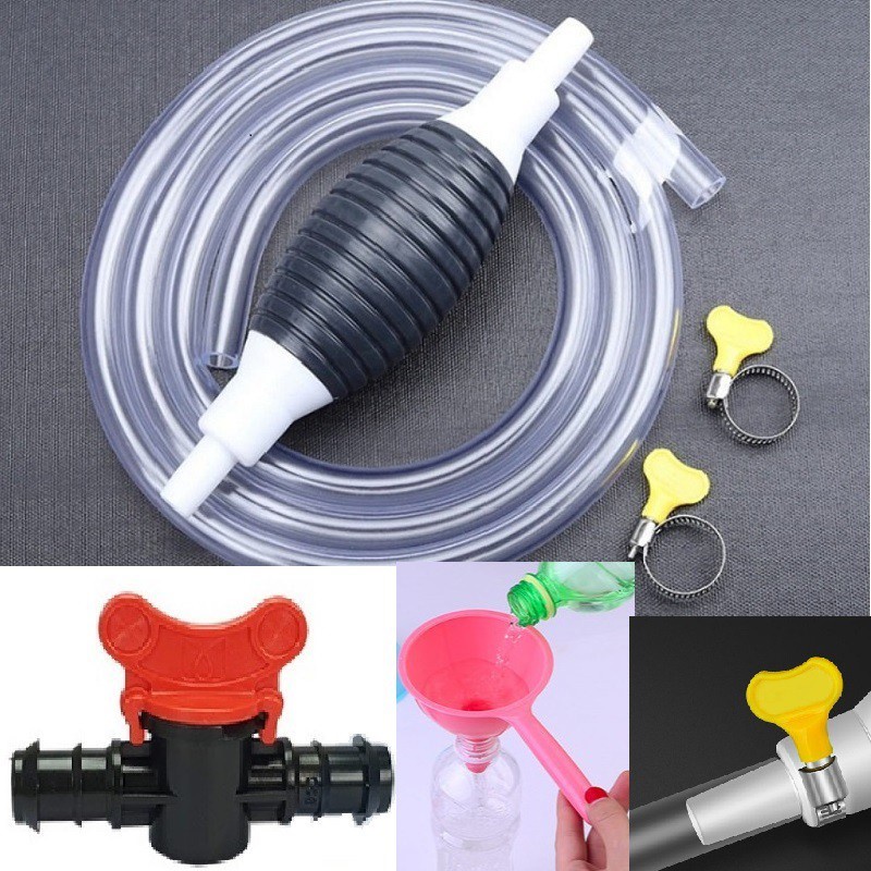 Ống Hút Xăng Dầu Chất Lỏng Bóp Tay, Dụng Cụ Bơm Hút Rượu Tiện Lợi Ống Nhựa Trong Suốt 16mm Kèm Van Khóa Và Phều