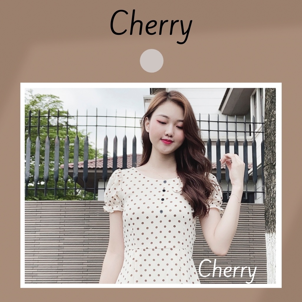 Đầm công sở chấm bi dáng đầm xòe có hai dây thắt eo tôn dáng, váy công sở ôm eo tôn body siêu đẹp - Cherry V004