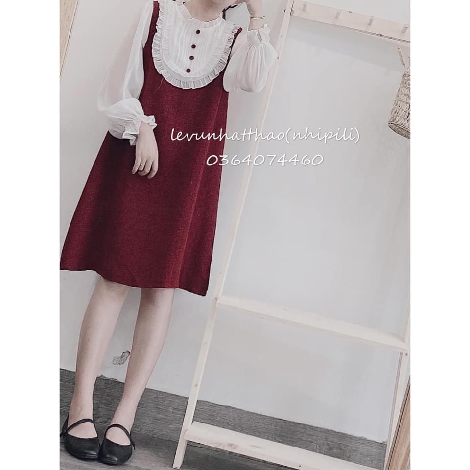 VÁY ĐỎ DẠ PHỐI CÚC BỌC BABY