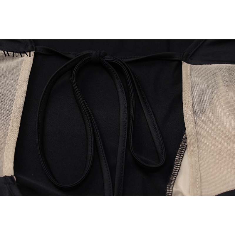 Đầm Dài Tay Ôm Dáng Phối Lưới Hở Lưng Quyến Rũ Dành Cho Nữ