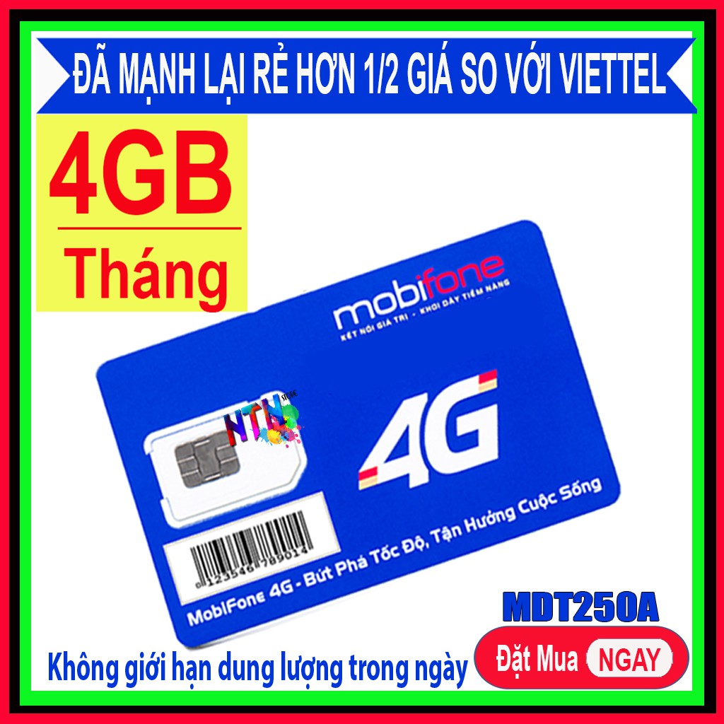 Sim 4G 1 Năm gói Mdt250a , miễn phí 1 năm không cần nạp tiền, sử dụng trên toàn quốc