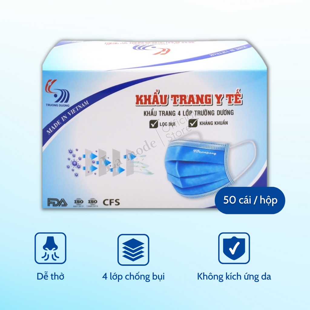 Khẩu trang y tế 4 lớp cao cấp chống bụi kháng khuẩn Trường Dương hộp 50 Cái - La mode