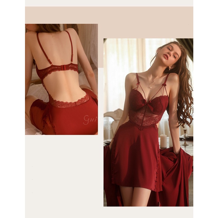Váy ngủ sexy lụa có gọng và đệm ngực cao cấp Đầm mặc nhà gợi cảm quyến rũ