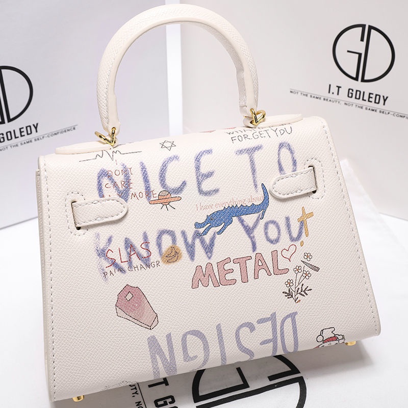 Túi Đeo Chéo Da Thật Mini In Họa Tiết Graffiti Thời Trang 2022 Cho Nữ