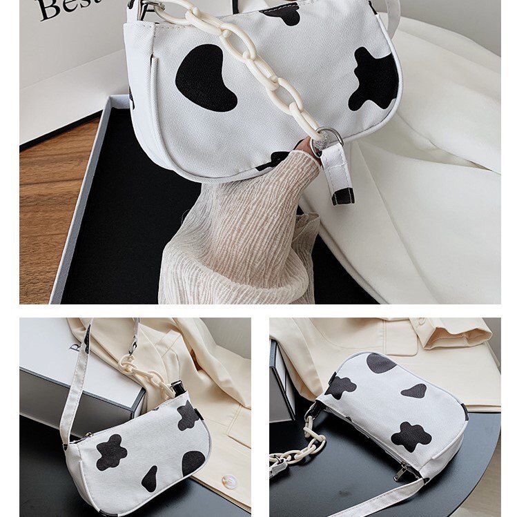 [Mã FAMAYWA2 giảm 10K đơn 50K] Túi kẹp nách phối dây xích hoạ tiết bò sữa thời trang siêu hót cho nữ TFT913 | BigBuy360 - bigbuy360.vn