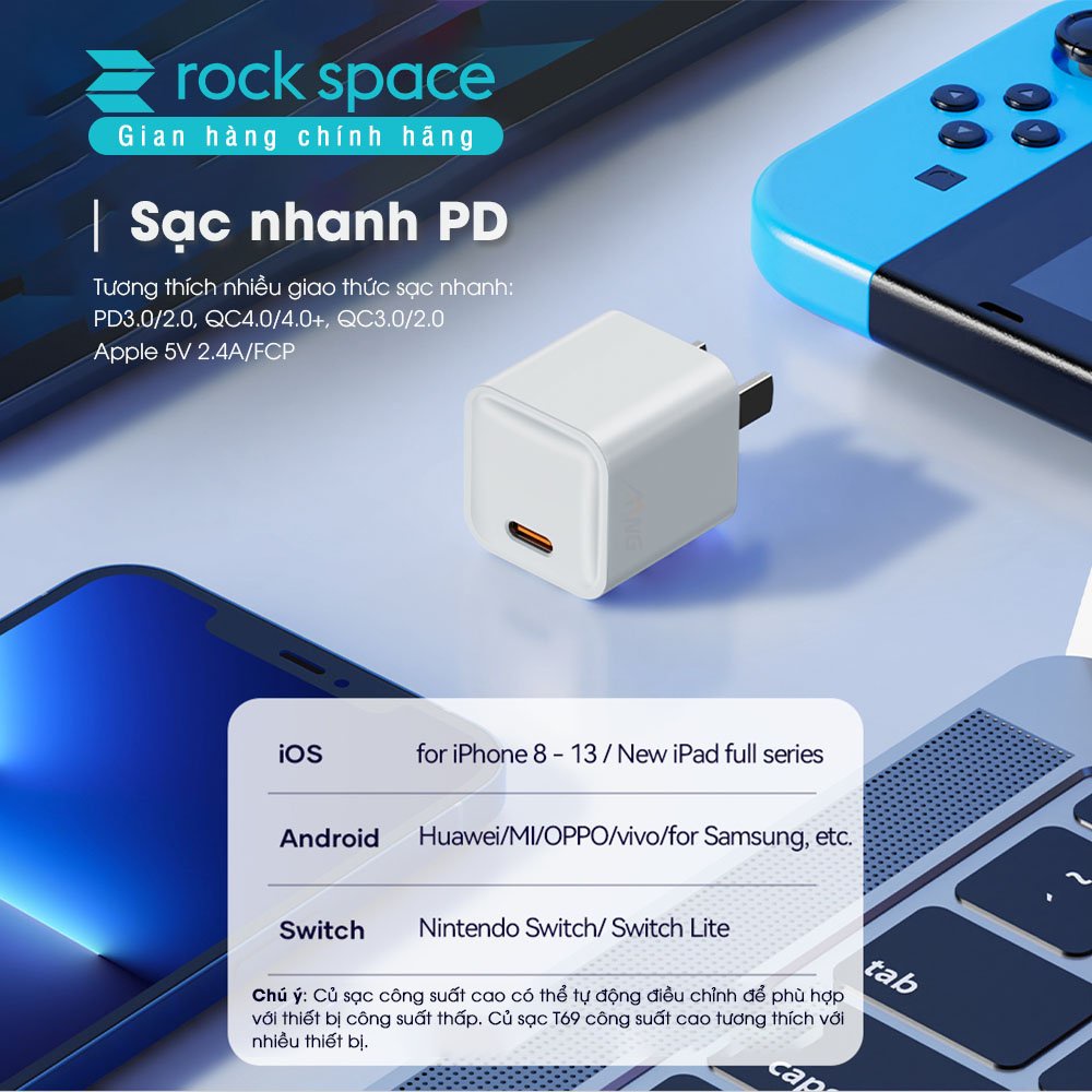 Củ sạc nhanh chuẩn PD 20W cho IPRockspace T69 ổn định không nóng hàng bảo hành 12 tháng bảo hành 1 đổi 1