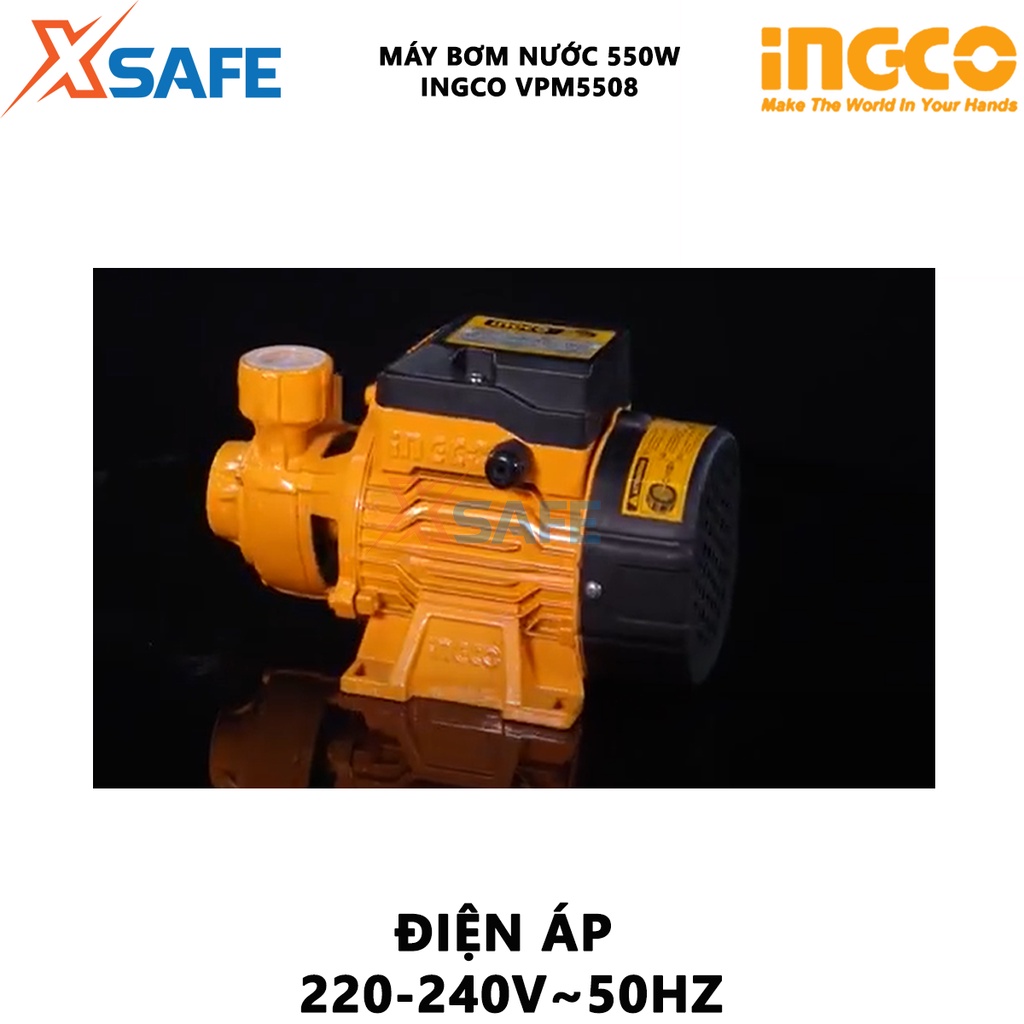 Máy bơm nước INGCO VPM5508 công suất 550W (0,75HP), chiều cao bơm 45m, độ hút sâu 8m, mô tơ dây đồng - chính hãng