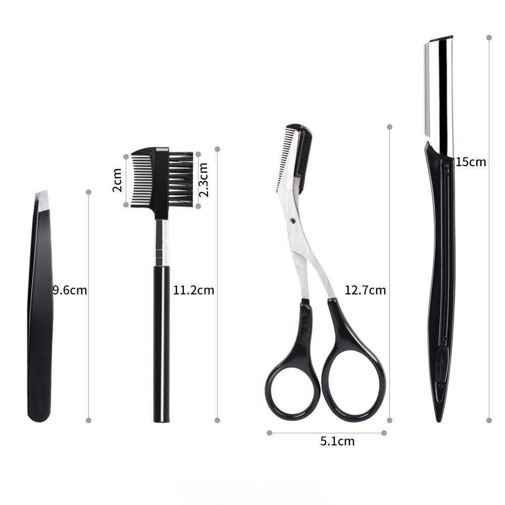 [Hàng mới về] Bộ 4 dụng cụ tỉa lông mày chuyên nghiệp bằng thép không gỉ tiện lợi