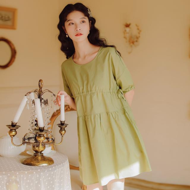 Đầm Ngắn Tay Phối Ren Xinh Xắn Dành Cho Nữ