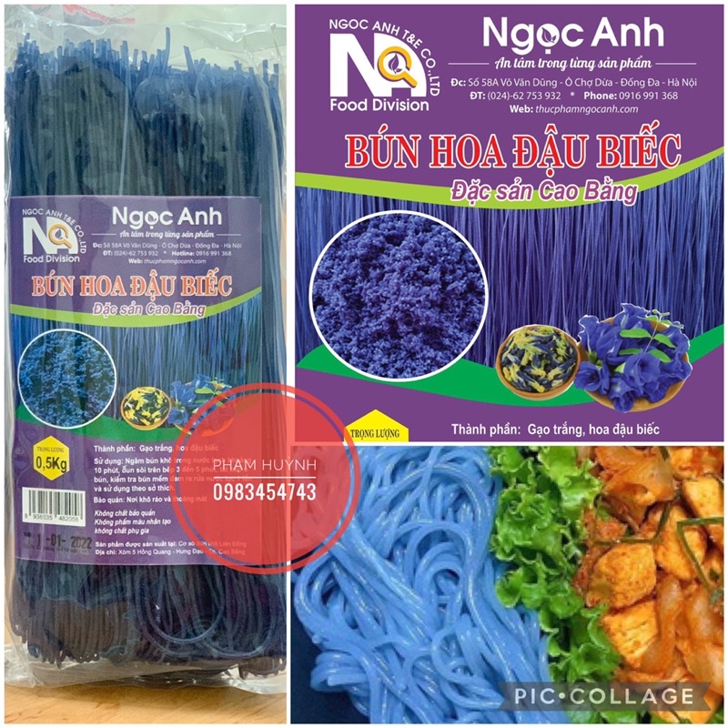 Bún hoa đậu biếc Cao Bằng gói 500gr màu hoa đậu biếc tự nhiên không phẩm màu, ăn kiêng eatclean