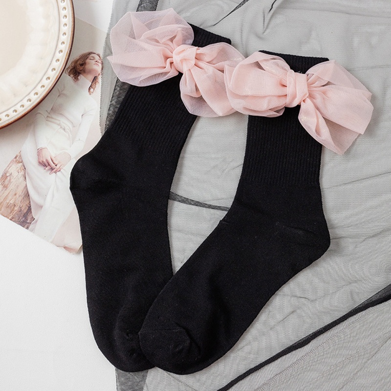 Xiangbao Vớ Cotton Cổ Thuyền Đính Nơ To Bên Hông Ngọt Ngào Phong Cách Harajuku Lolita Cho Nữ