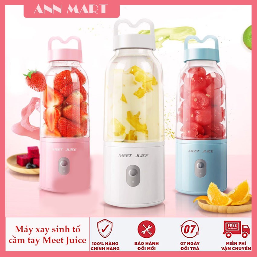 [CHÍNH HÃNG - BH 3 THÁNG] Máy Xay Sinh Tố Đa Năng Cầm Tay Meet Juice 4 lưỡi dao - Xay cực nhanh 9s, cao cấp, an toàn