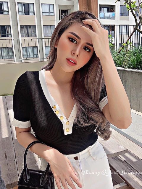 Áo len motoghi khuy viền hàng QC